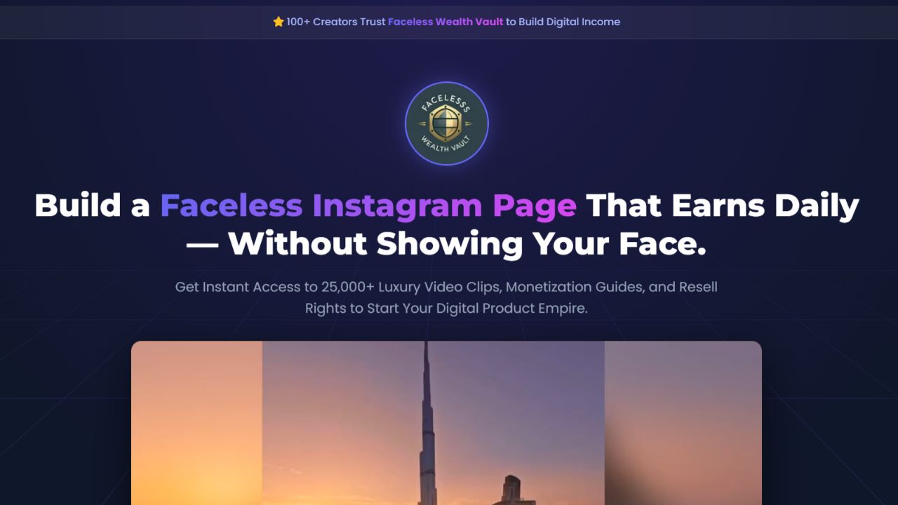 Faceless Wealth Vault Landing Page